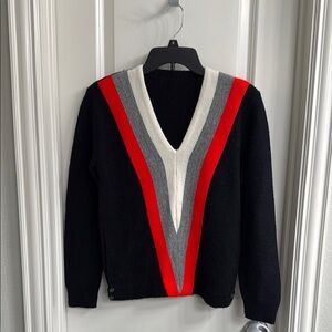 Chic V-Neck Sweater with Bold Stripes